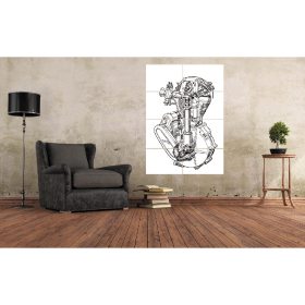 Manx Norton Engine Line Drawing Large Wall Art A0 (A3x8) Poster Print