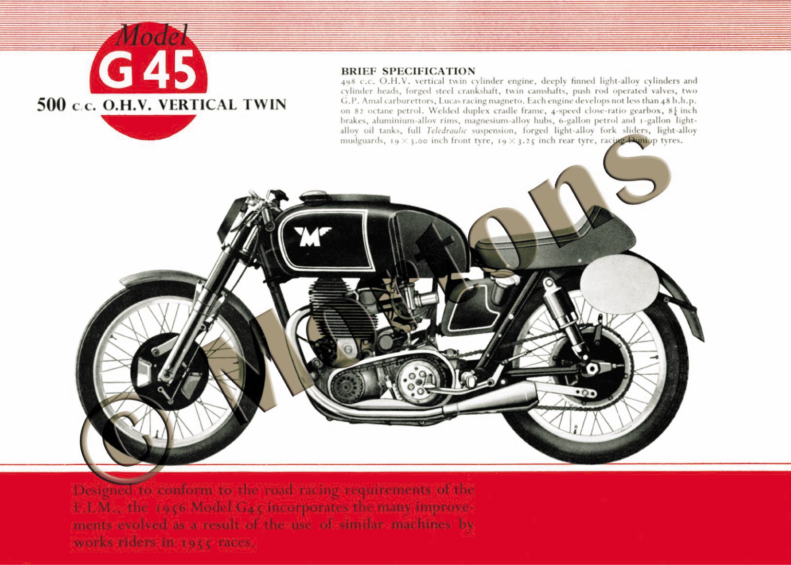Matchless G45 Motorcycle - A3 Poster / Print
