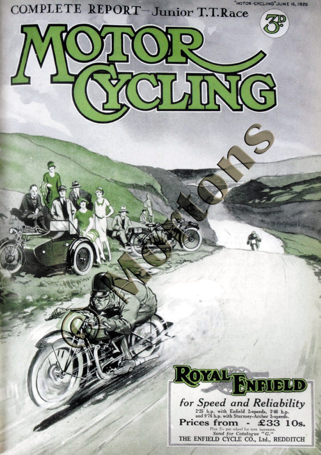 Motor Cycling Cover Junior TT 16 June 1926 - A3 Poster / Print