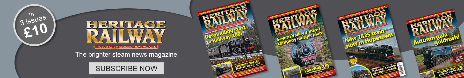 Try a Heritage Railway magazine subscription - 3 issues for just £10