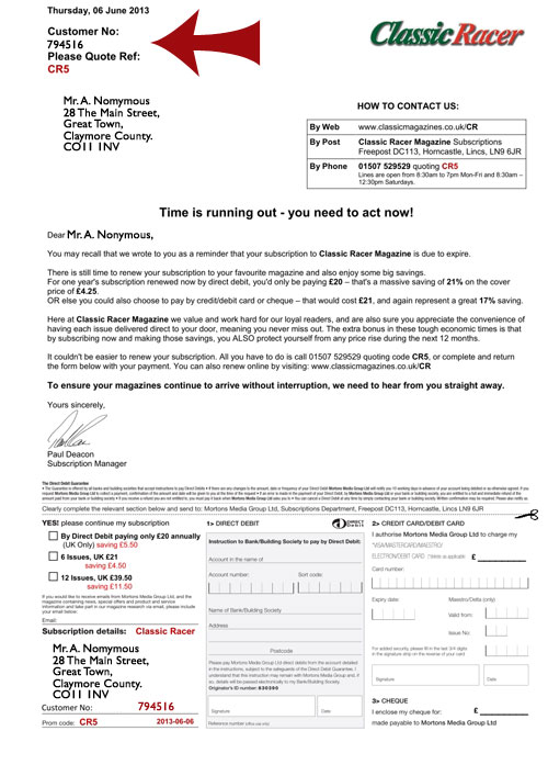 Example renewal letter